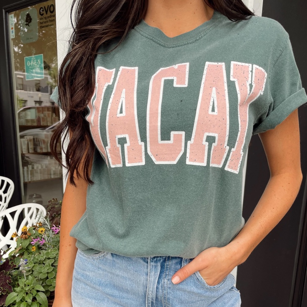 Dottie Couture VACAY Sage & Pink Graphic Tee